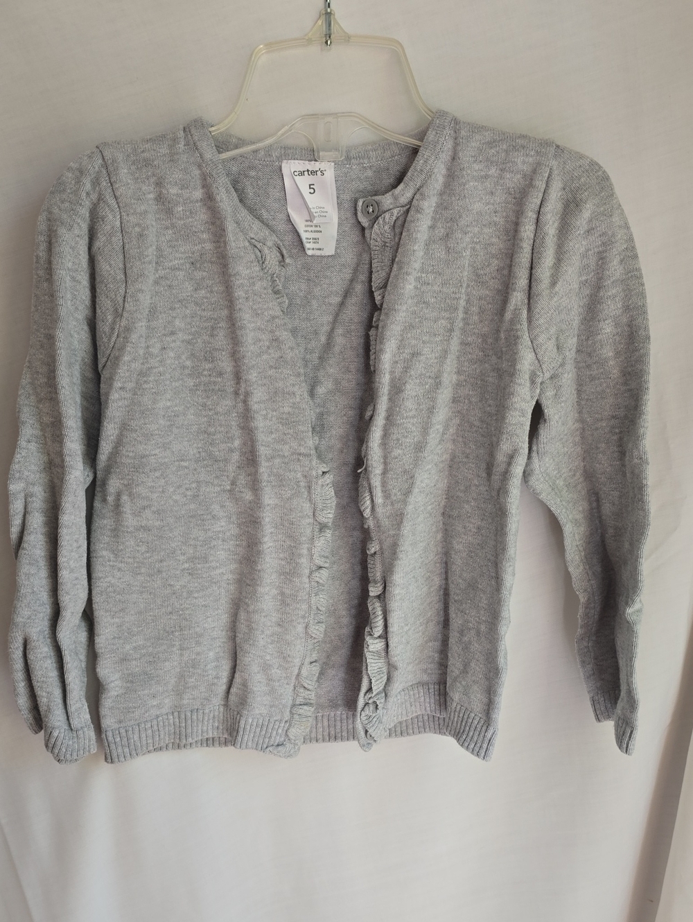 Carter's Light Gray Ruffle-Trim Knit Cardigan